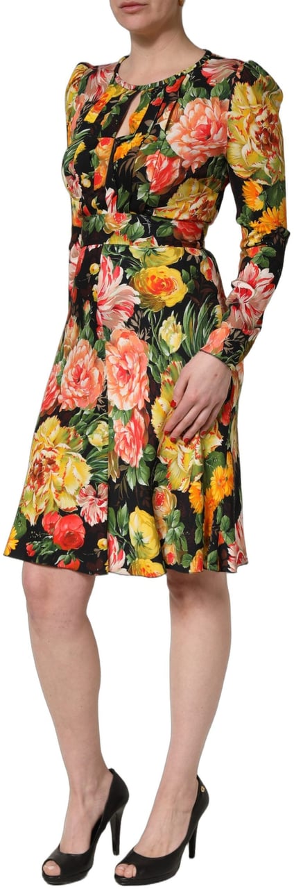 Dolce & Gabbana Multicolor Floral Print LongSleeve Midi Dress Divers