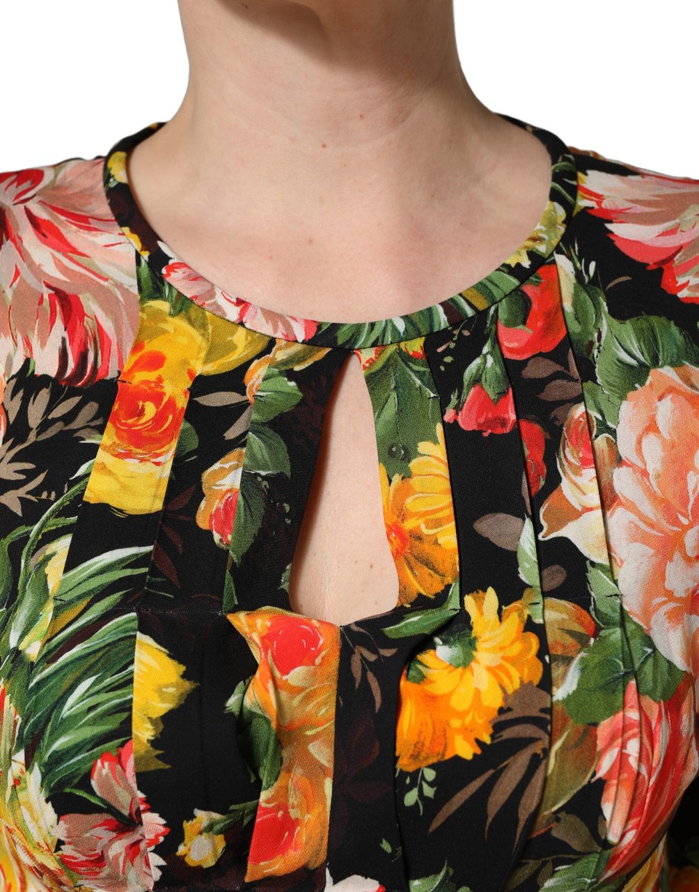 Dolce & Gabbana Multicolor Floral Print LongSleeve Midi Dress Divers