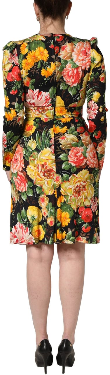Dolce & Gabbana Multicolor Floral Print LongSleeve Midi Dress Divers