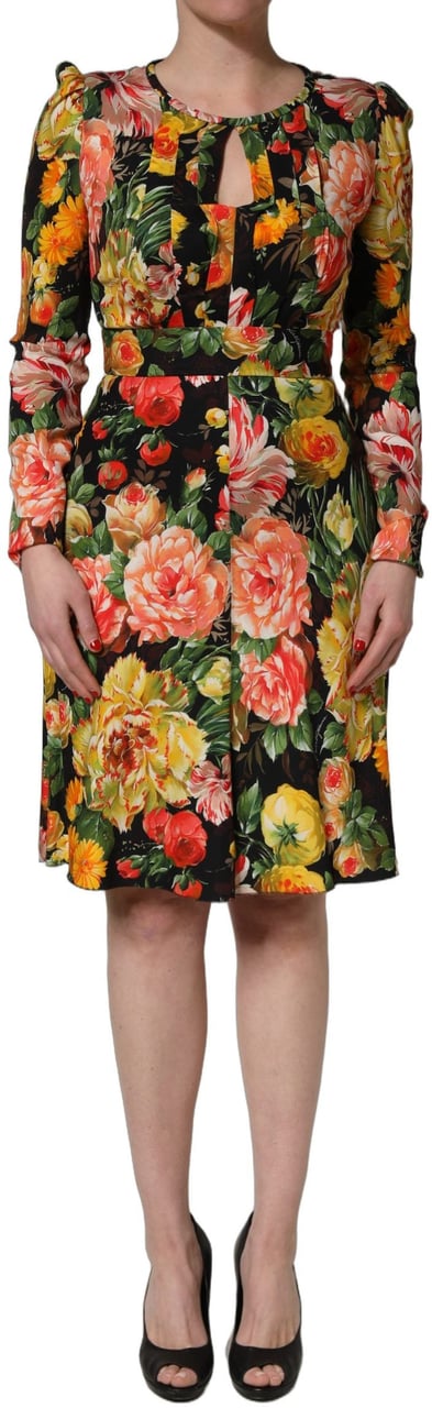 Dolce & Gabbana Multicolor Floral Print LongSleeve Midi Dress Divers