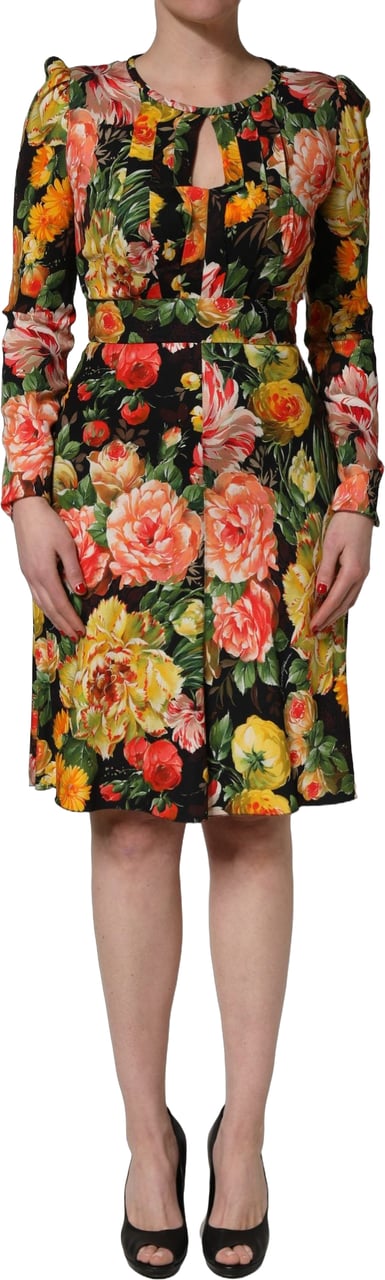Dolce & Gabbana Multicolor Floral Print LongSleeve Midi Dress Divers