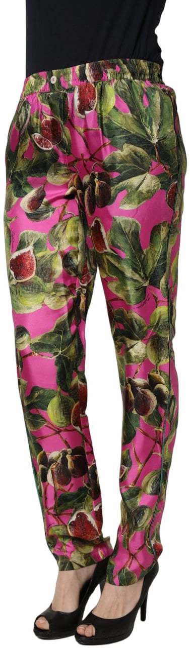 Dolce & Gabbana Fuchsia Fig Fruit Leaf Tapered Trouser Pants Roze