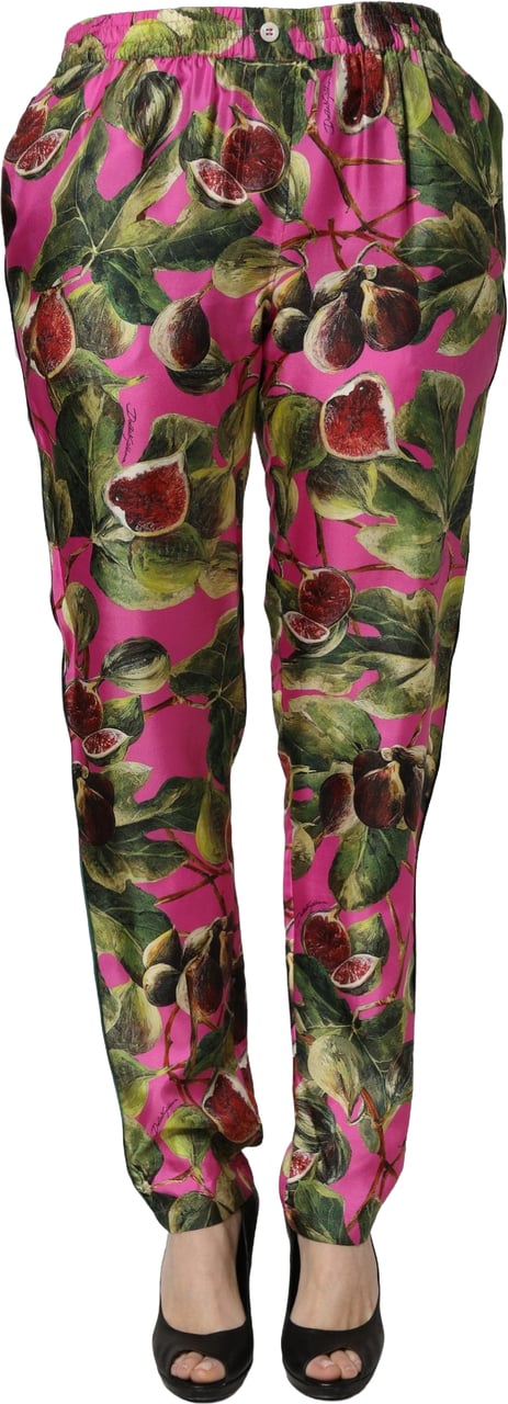Dolce & Gabbana Fuchsia Fig Fruit Leaf Tapered Trouser Pants Roze