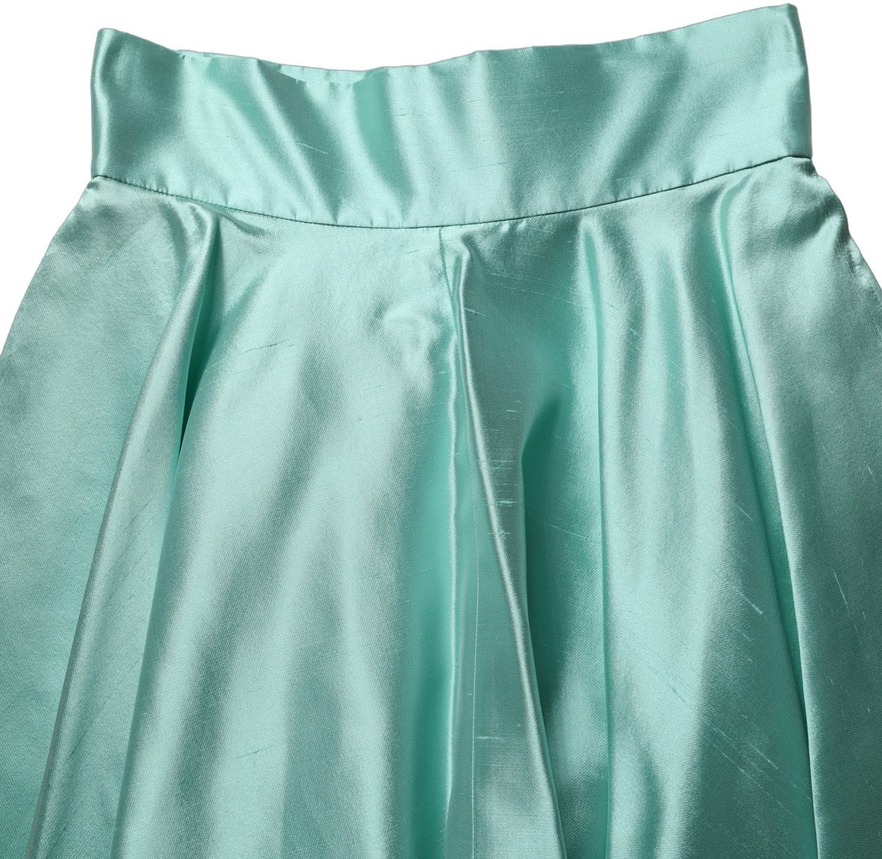 Dolce & Gabbana Green Satin High-Waisted Pleated A-line Midi Skirt Groen