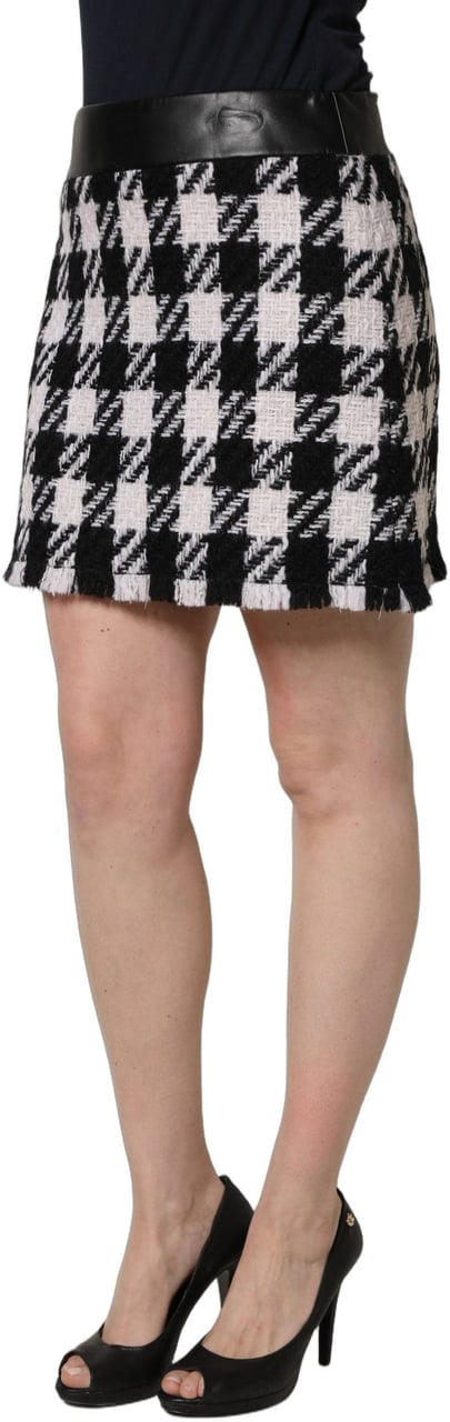 Dolce & Gabbana Black White Tweed Houndstooth Mini Skirt Zwart