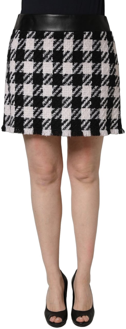 Dolce & Gabbana Black White Tweed Houndstooth Mini Skirt Zwart