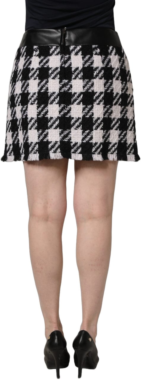 Dolce & Gabbana Black White Tweed Houndstooth Mini Skirt Zwart