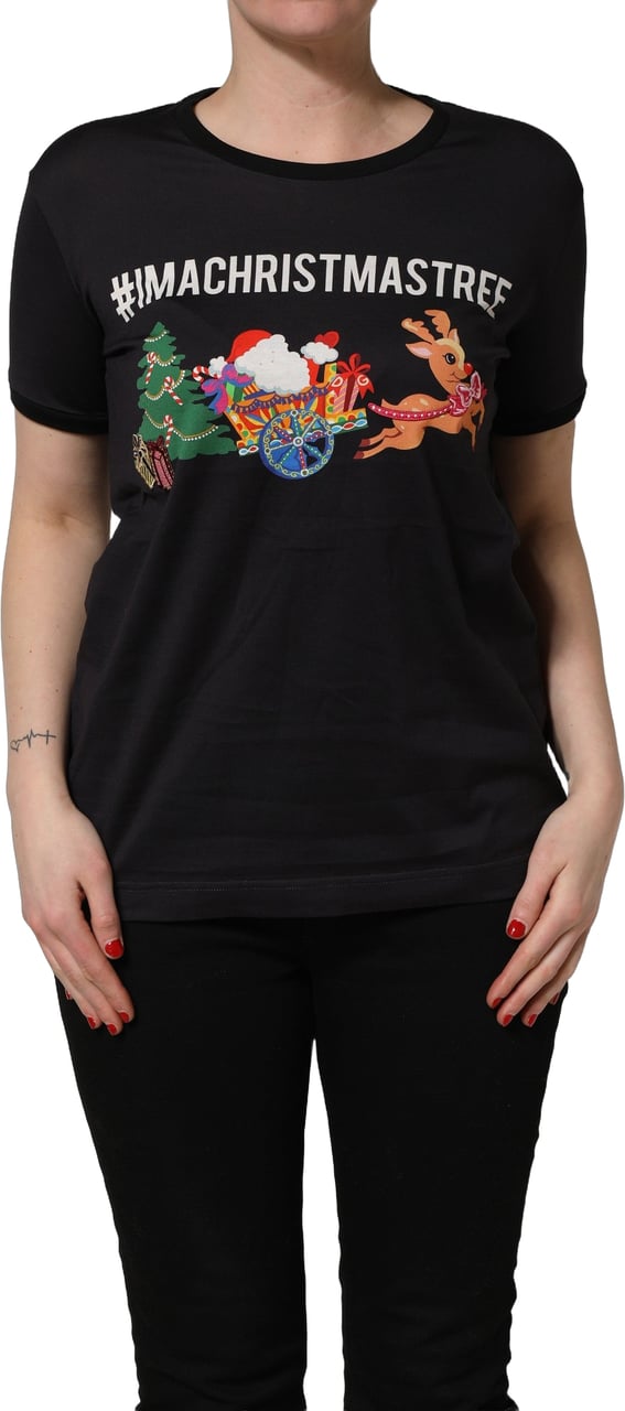 Dolce & Gabbana Black #IAMACHRISTMASTREE Print Cotton T-shirt Zwart