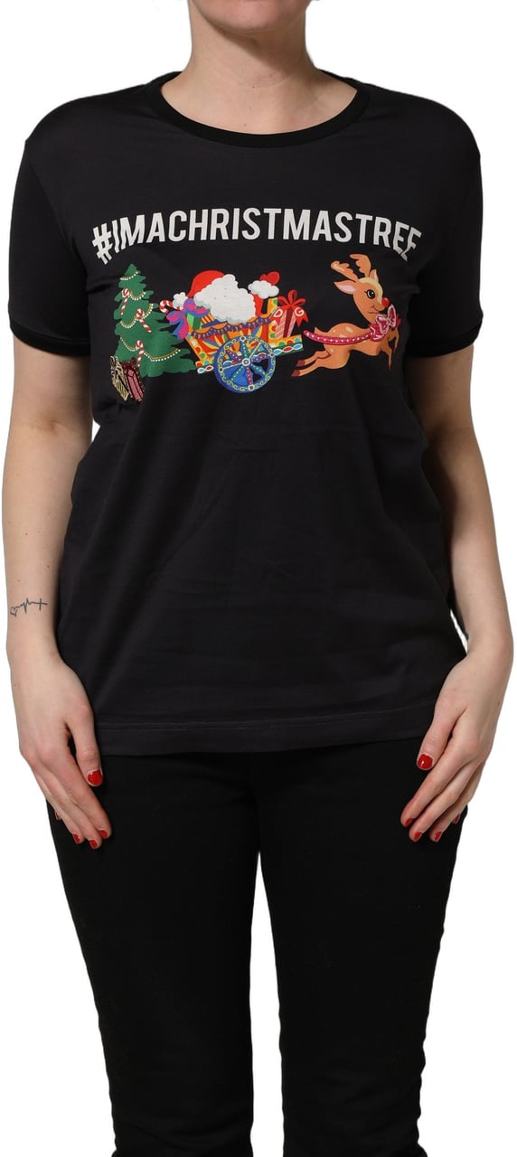Dolce & Gabbana Black #IAMACHRISTMASTREE Print Cotton T-shirt Zwart