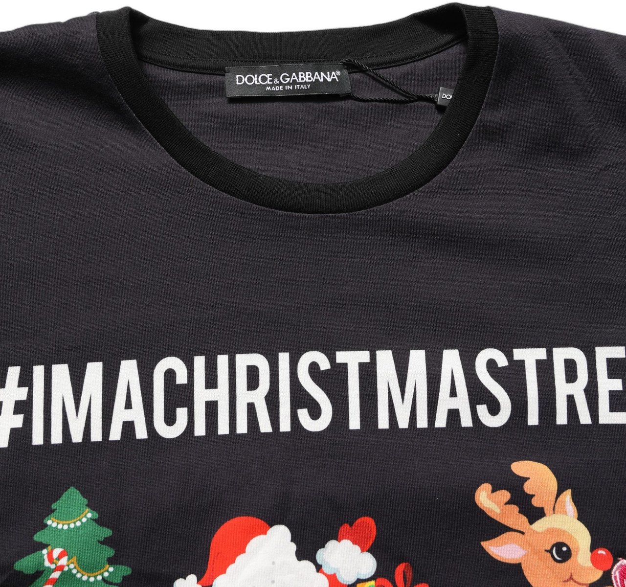 Dolce & Gabbana Black #IAMACHRISTMASTREE Print Cotton T-shirt Zwart