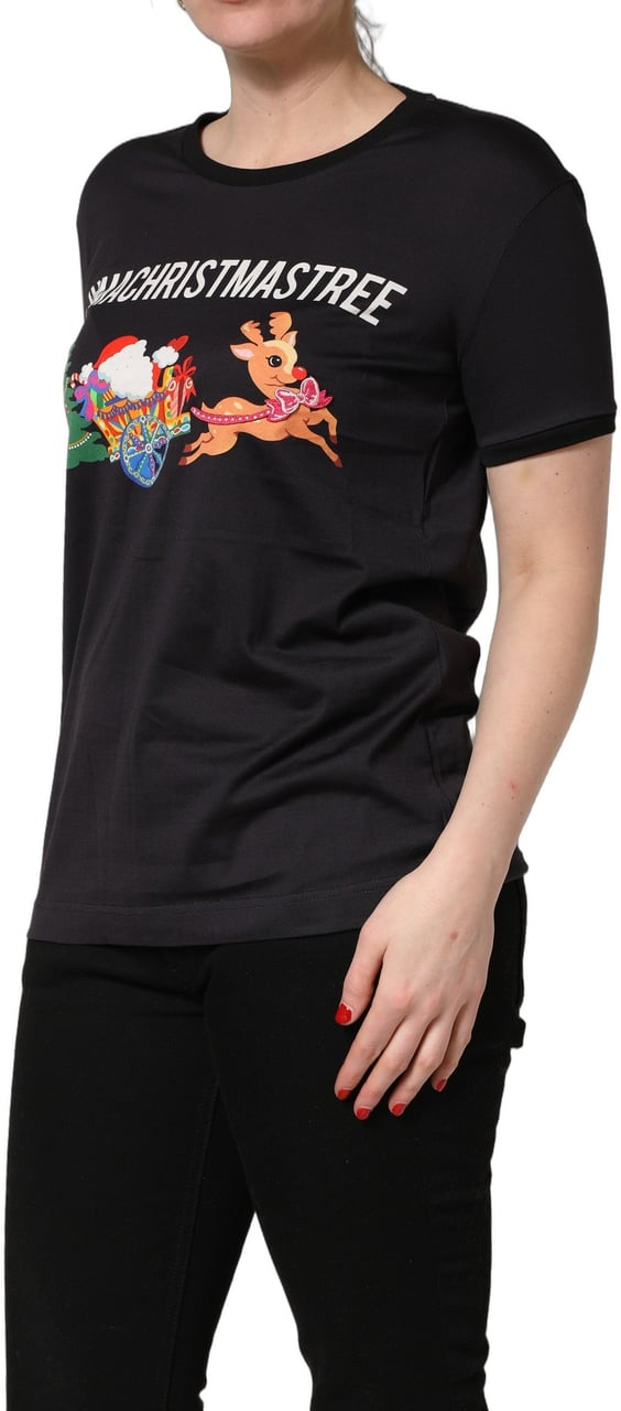 Dolce & Gabbana Black #IAMACHRISTMASTREE Print Cotton T-shirt Zwart