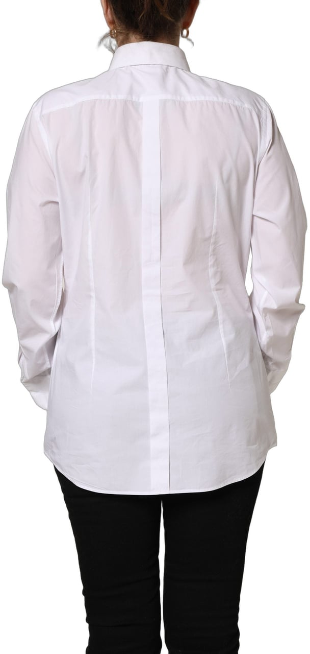 Dolce & Gabbana White Cotton Long Sleeve Button-Up Shirt Top Wit