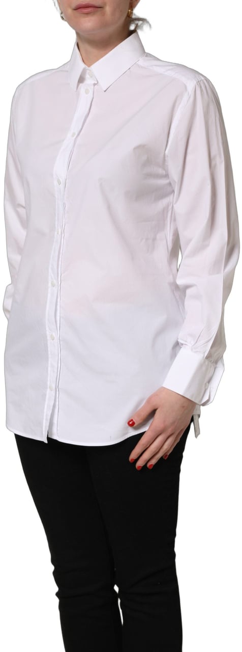 Dolce & Gabbana White Cotton Long Sleeve Button-Up Shirt Top Wit