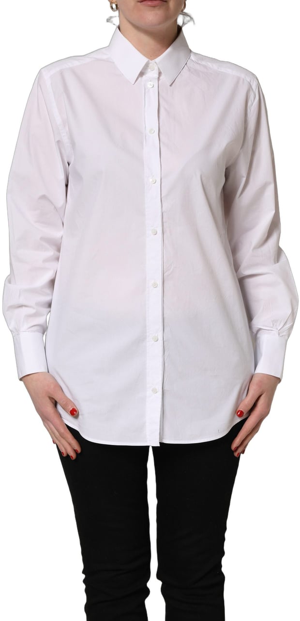 Dolce & Gabbana White Cotton Long Sleeve Button-Up Shirt Top Wit