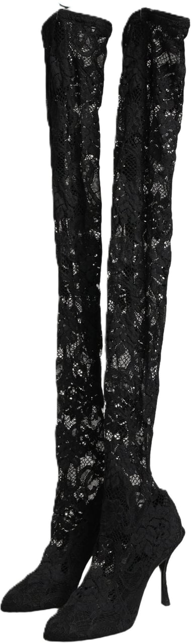 Dolce & Gabbana Black Taormina Lace Socks Boots Pumps Shoes Zwart