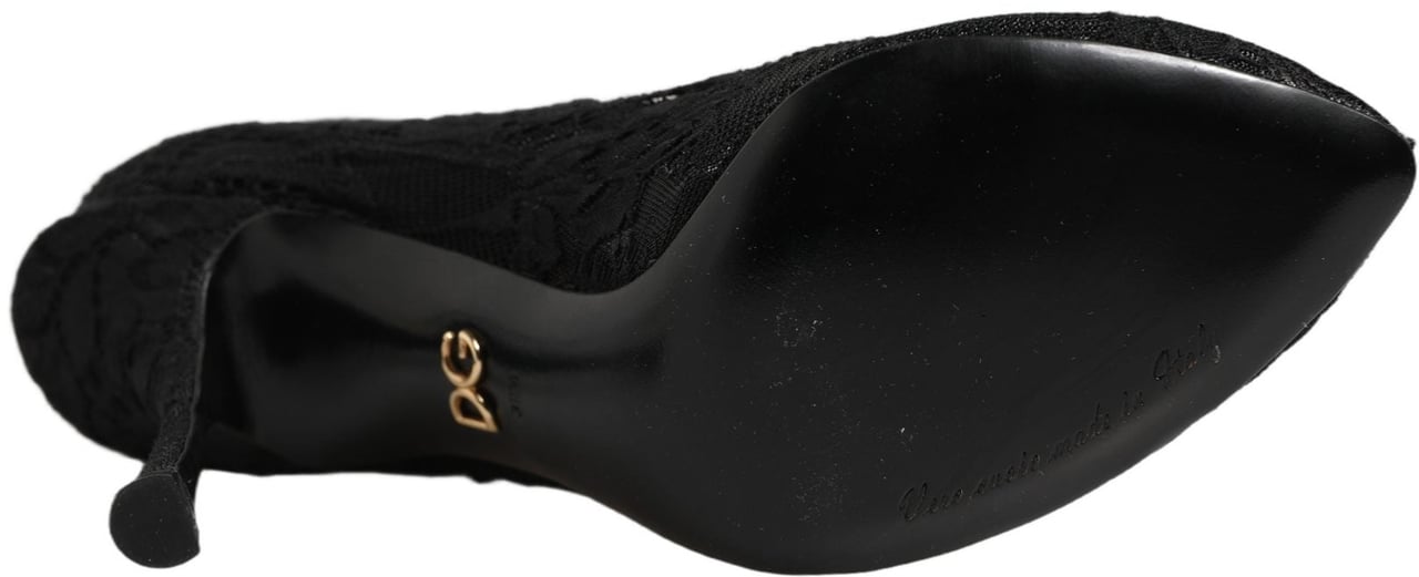 Dolce & Gabbana Black Taormina Lace Socks Boots Pumps Shoes Zwart
