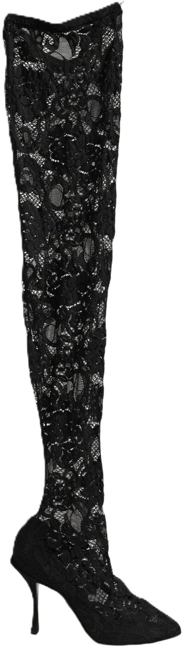 Dolce & Gabbana Black Taormina Lace Socks Boots Pumps Shoes Zwart