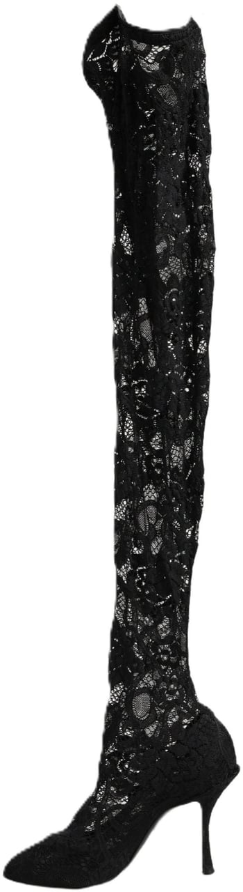 Dolce & Gabbana Black Taormina Lace Socks Boots Pumps Shoes Zwart