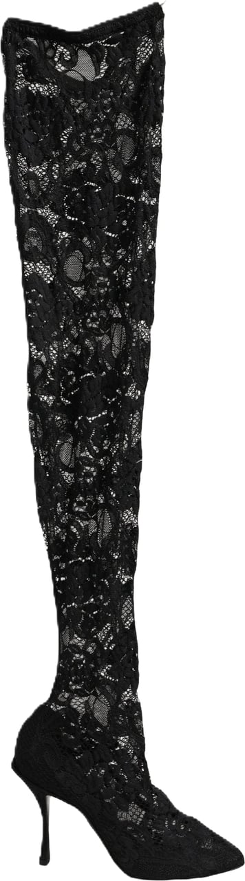 Dolce & Gabbana Black Taormina Lace Socks Boots Pumps Shoes Zwart