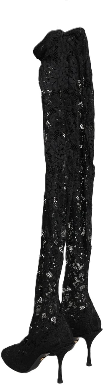 Dolce & Gabbana Black Taormina Lace Socks Boots Pumps Shoes Zwart