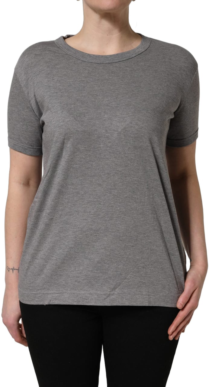 Dolce & Gabbana Grey Cotton Short Sleeves Crew Neck T-shirt Grijs