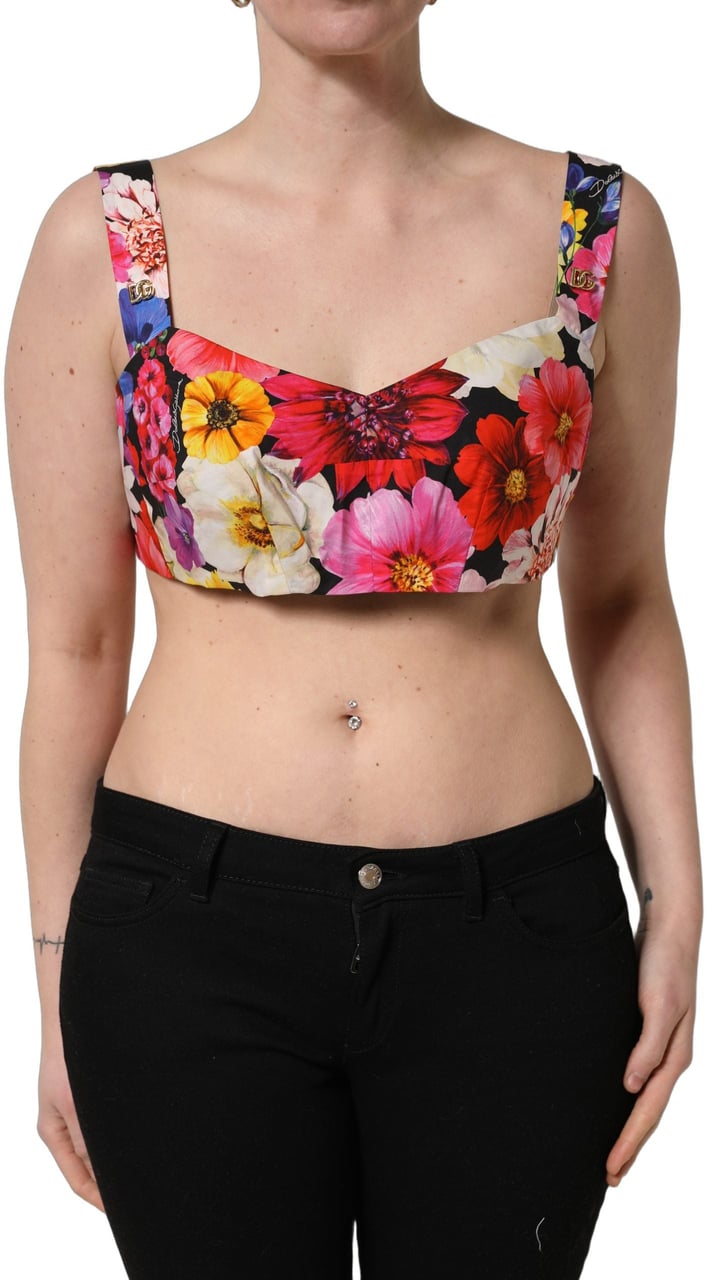 Dolce & Gabbana Multicolor Floral Cropped Bustier Tank Top Divers
