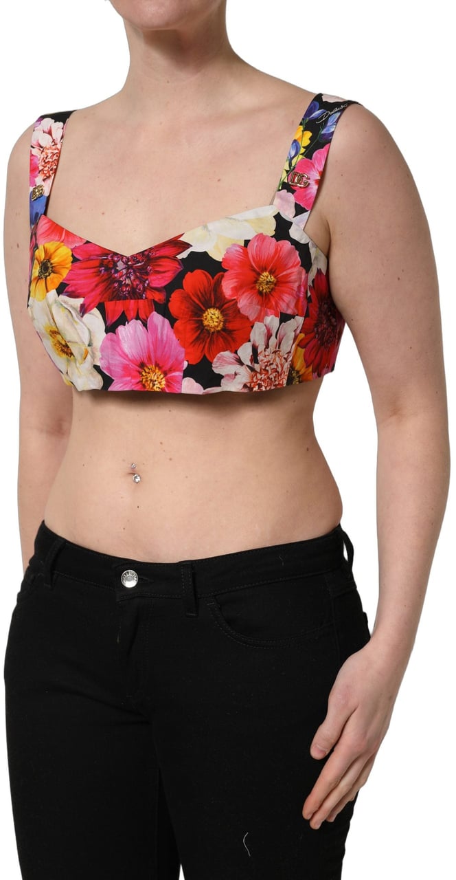 Dolce & Gabbana Multicolor Floral Cropped Bustier Tank Top Divers