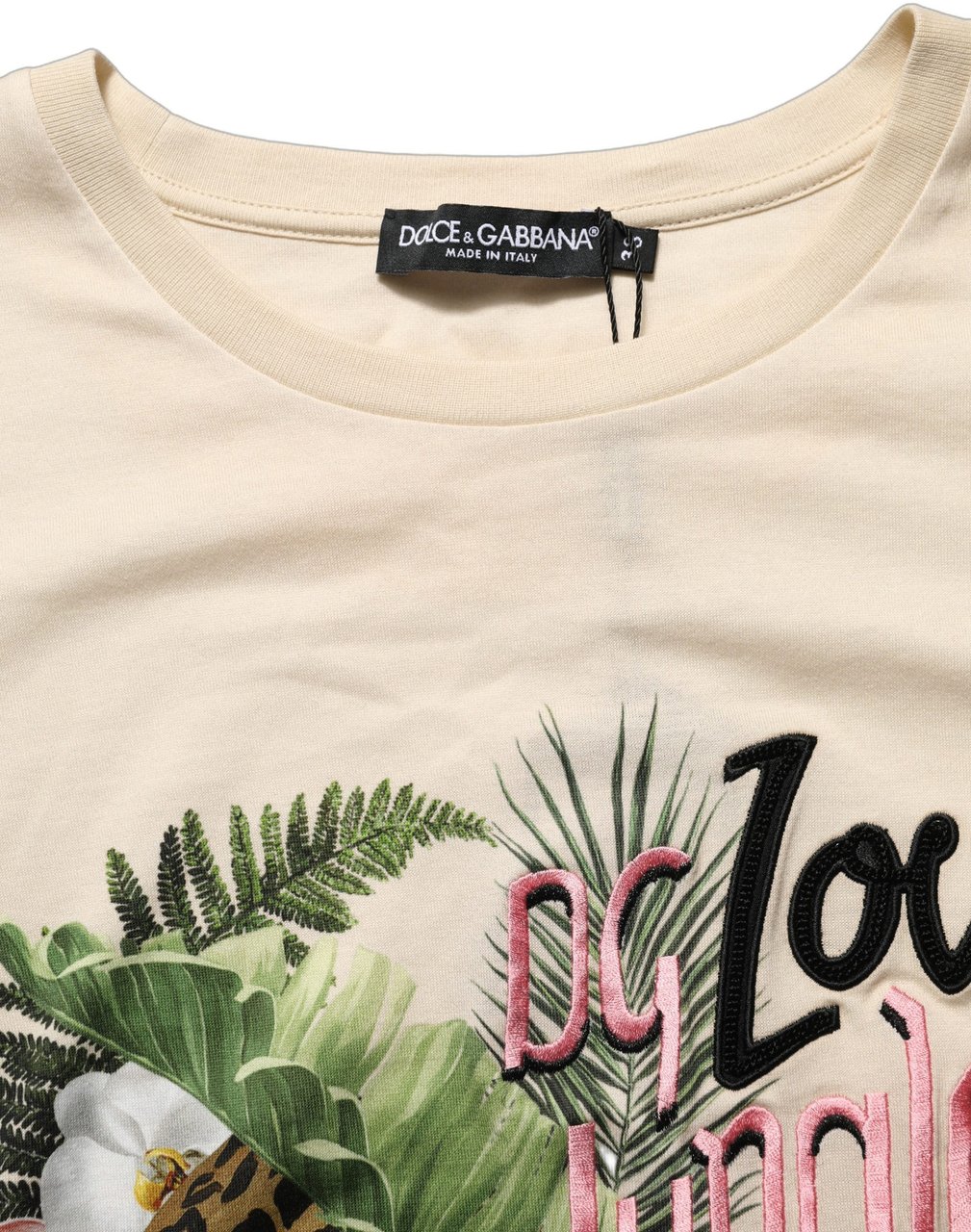 Dolce & Gabbana Beige Jungle Print Cotton Round Neck T-Shirt Beige