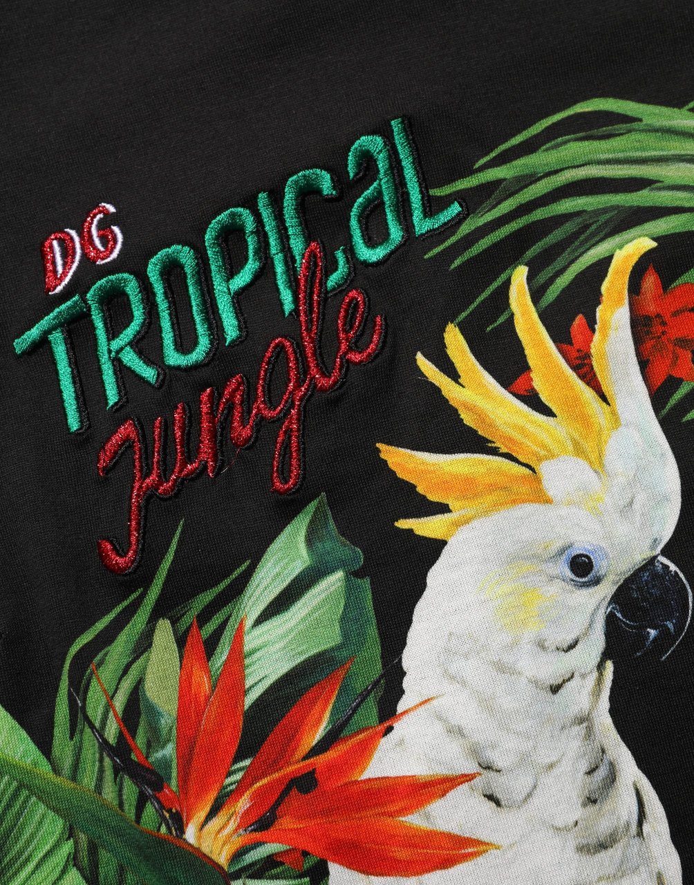 Dolce & Gabbana Black Tropical Print Cotton Round Neck T-Shirt Zwart
