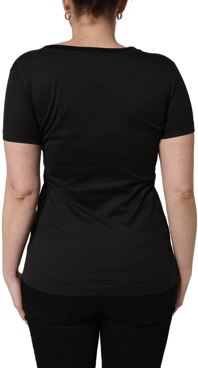 Dolce & Gabbana Black Tropical Print Cotton Round Neck T-Shirt Zwart
