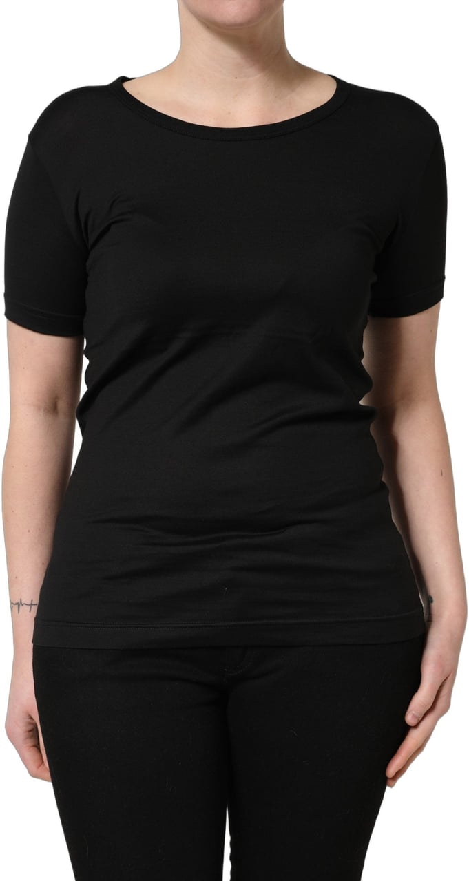 Dolce & Gabbana Black Cotton Round Neck Short Sleeves T-Shirt Grijs