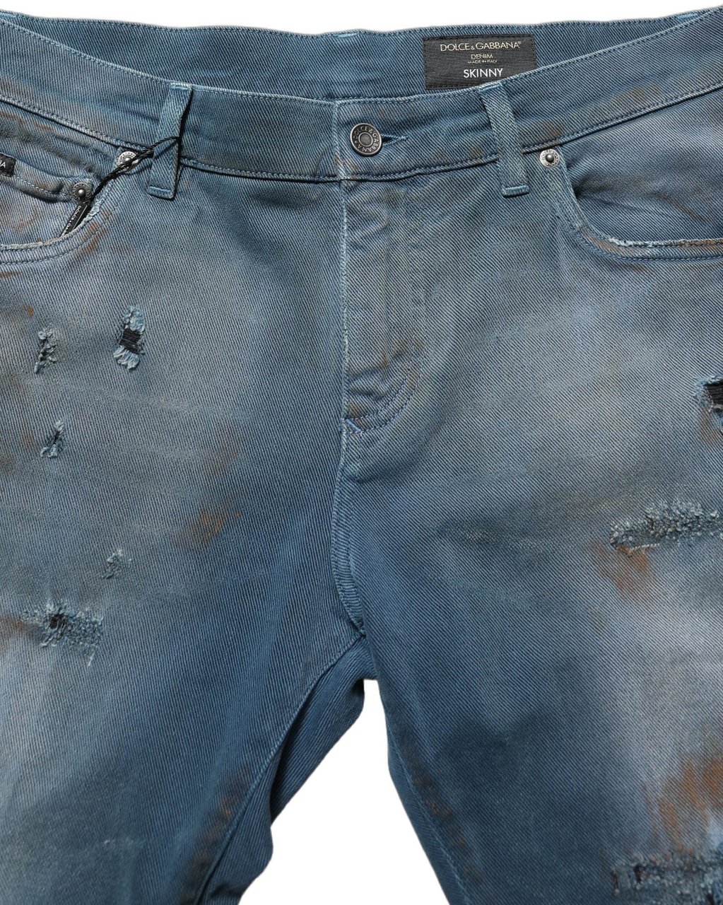 Dolce & Gabbana Blue Distressed Mid Waist Skinny Denim Jeans Blauw