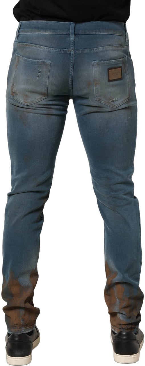 Dolce & Gabbana Blue Distressed Mid Waist Skinny Denim Jeans Blauw