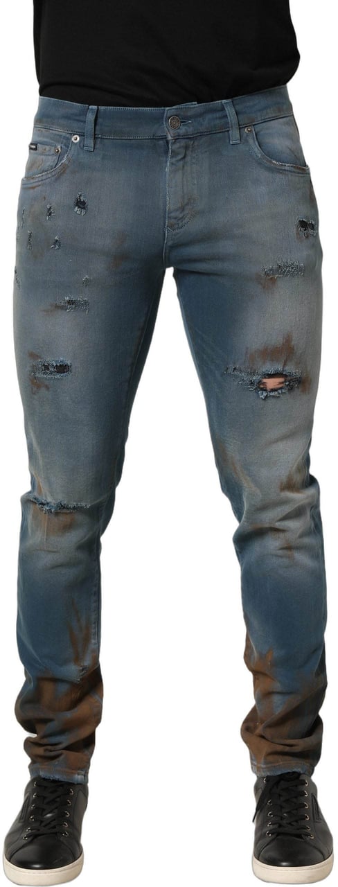 Dolce & Gabbana Blue Distressed Mid Waist Skinny Denim Jeans Blauw