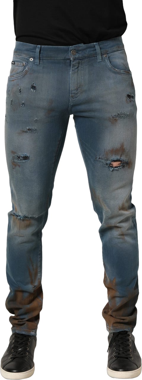 Dolce & Gabbana Blue Distressed Mid Waist Skinny Denim Jeans Blauw