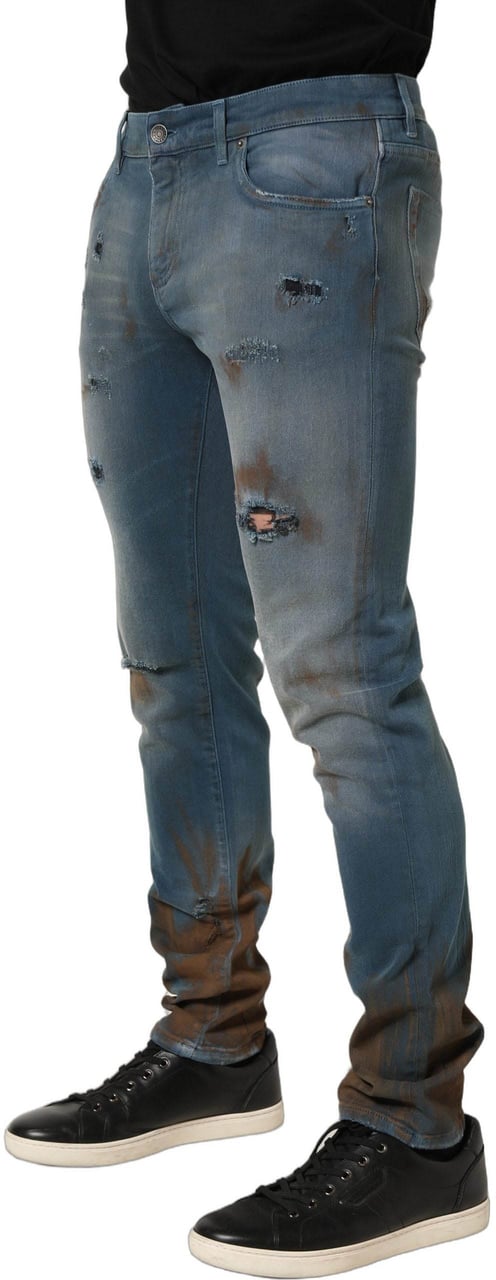 Dolce & Gabbana Blue Distressed Mid Waist Skinny Denim Jeans Blauw