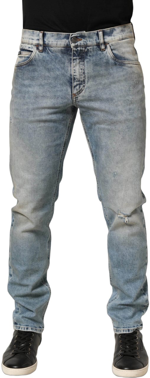 Dolce & Gabbana Blue Washed Mid Waist Straight Men Denim Jeans Blauw
