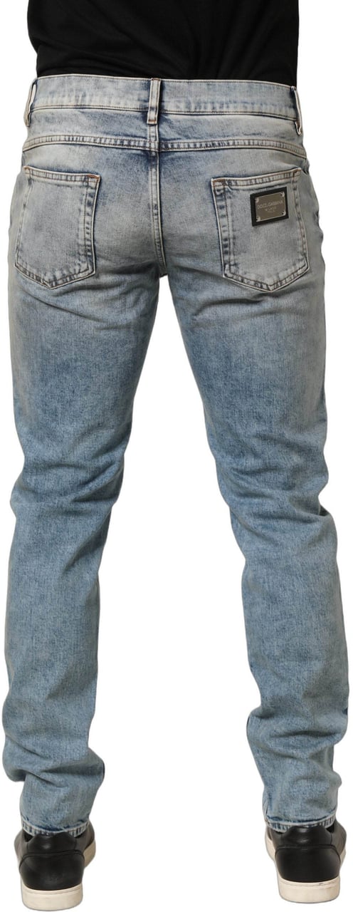 Dolce & Gabbana Blue Washed Mid Waist Straight Men Denim Jeans Blauw
