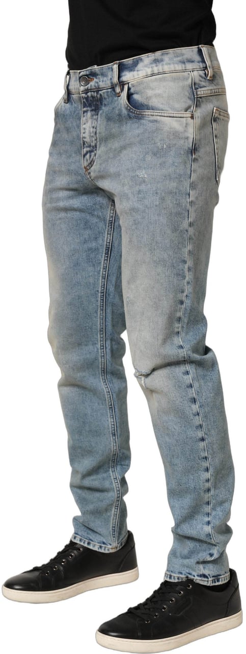 Dolce & Gabbana Blue Washed Mid Waist Straight Men Denim Jeans Blauw