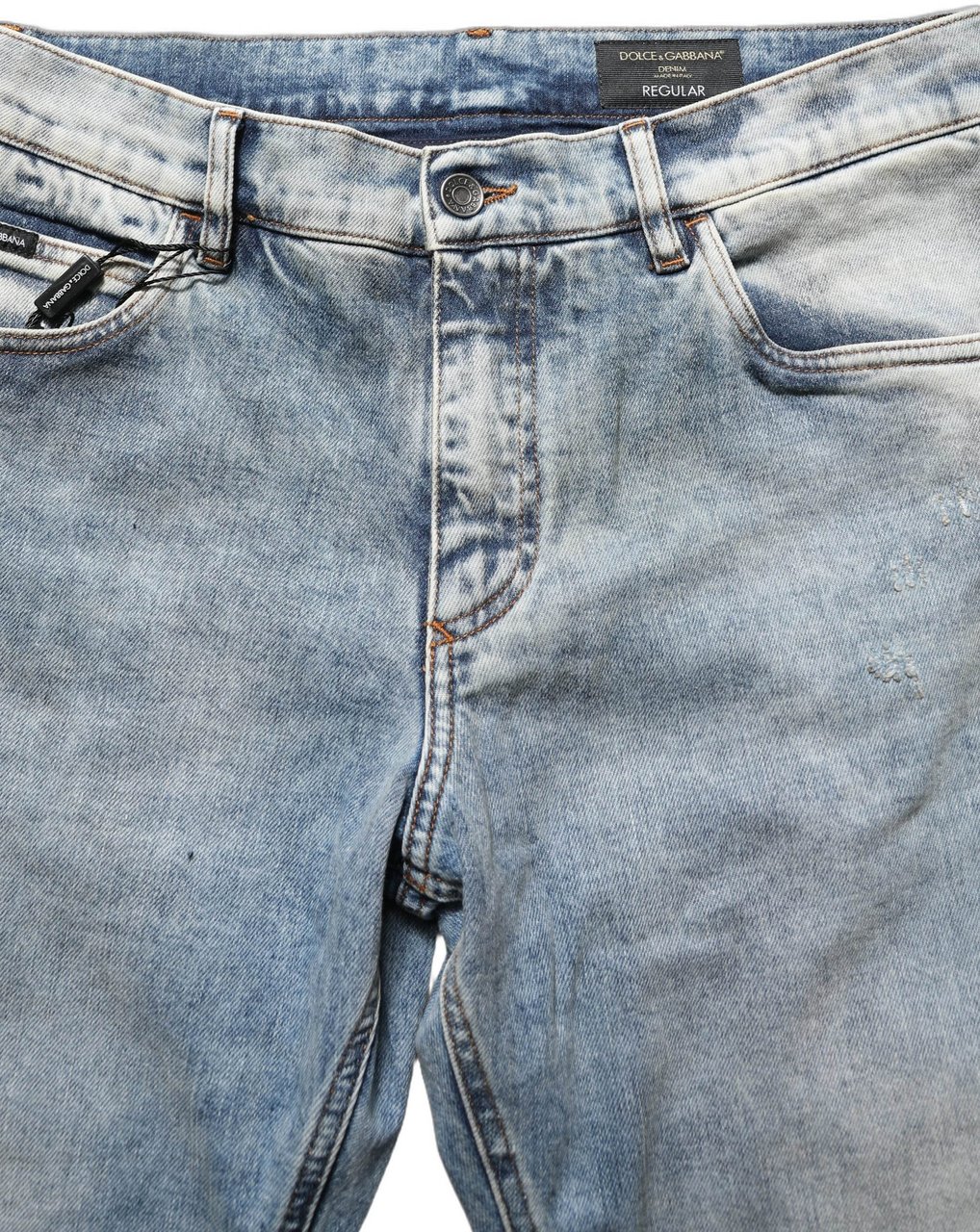 Dolce & Gabbana Blue Washed Mid Waist Straight Men Denim Jeans Blauw