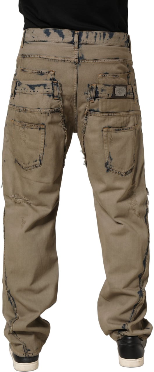 Dolce & Gabbana Beige Bleached Deconstructed Men Denim Jeans Beige