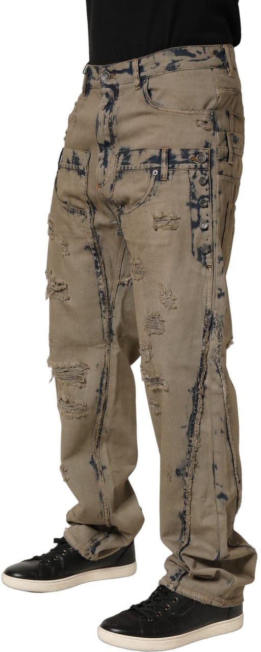 Dolce & Gabbana Beige Bleached Deconstructed Men Denim Jeans Beige