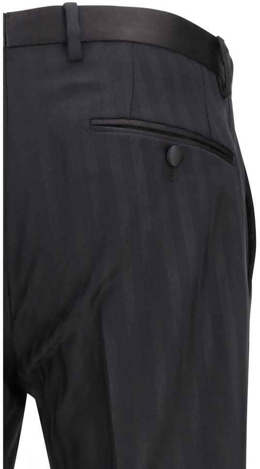 Dolce & Gabbana Black Wool Oves Aries Dress Pants Zwart