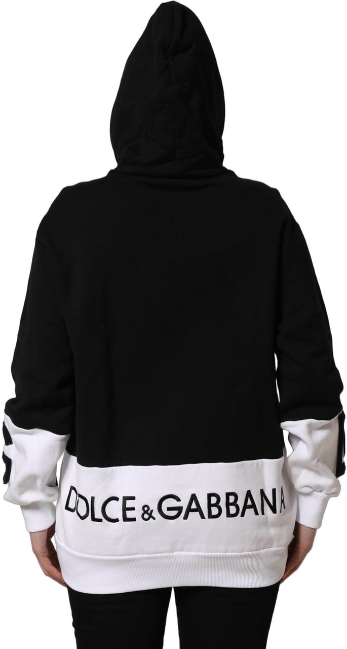 Dolce & Gabbana BlackWhite Appliqué Hooded Sweatshirt Sweater Divers