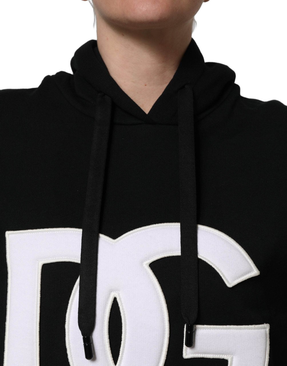 Dolce & Gabbana BlackWhite Appliqué Hooded Sweatshirt Sweater Divers