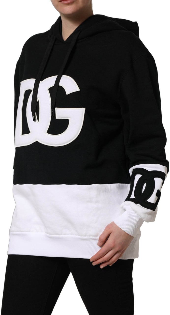 Dolce & Gabbana BlackWhite Appliqué Hooded Sweatshirt Sweater Divers