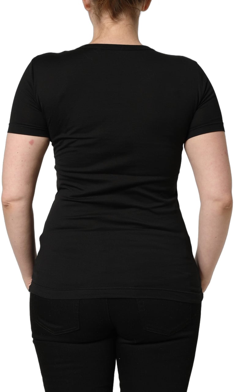 Dolce & Gabbana Black Cotton Round Neck Short Sleeve T-shirt Zwart