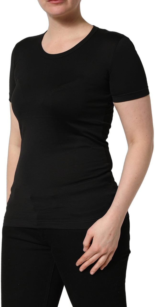 Dolce & Gabbana Black Cotton Round Neck Short Sleeve T-shirt Zwart
