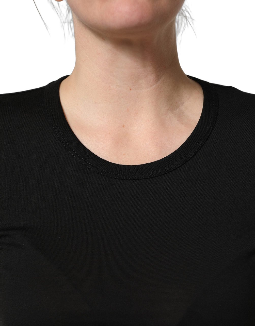 Dolce & Gabbana Black Cotton Round Neck Short Sleeve T-shirt Zwart