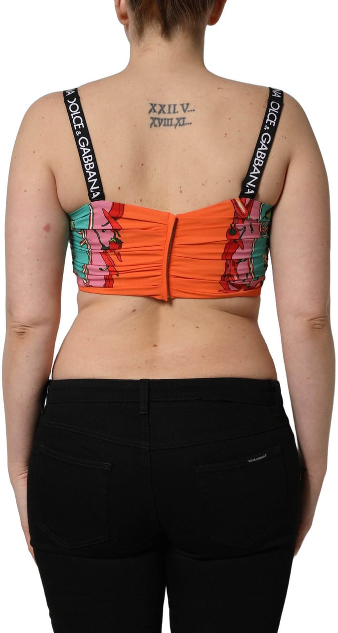 Dolce & Gabbana Turquoise Vegetable Print Silk Crop Tank Top Lichtblauw